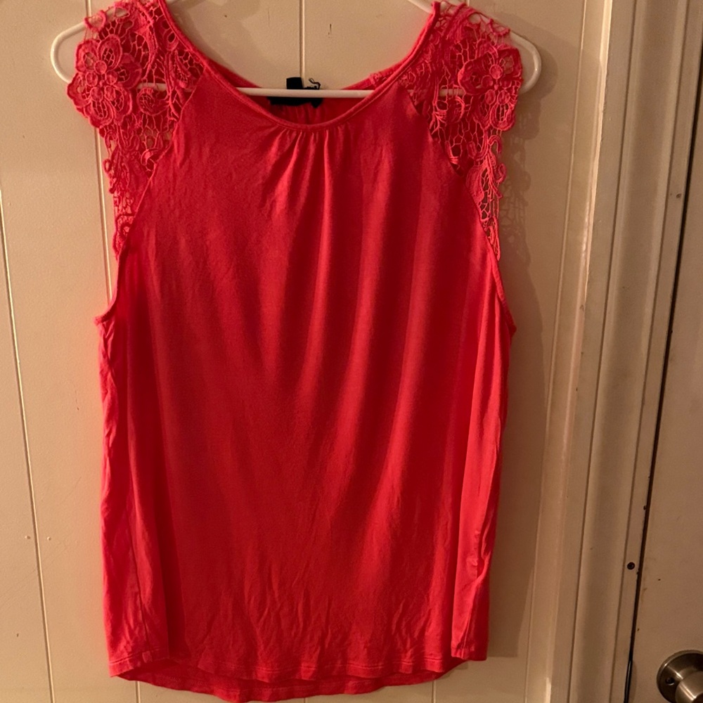 Rachel Coral Lace-Shoulder Tank Top